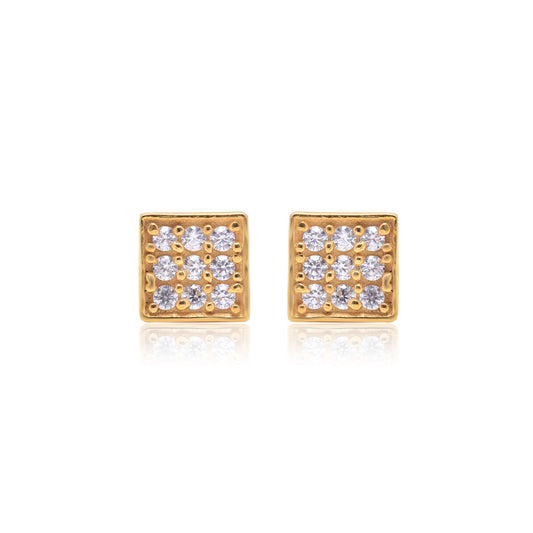 Gold Toned 925 Silver Square Zircon Stud Earrings