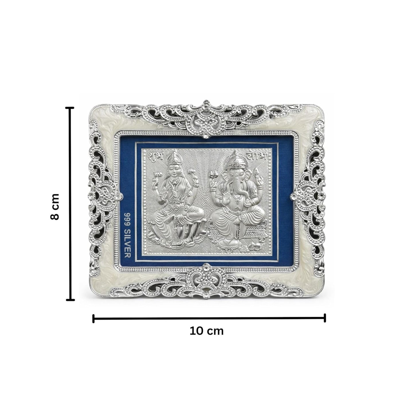 999 Pure Silver Laxmi Ganesh Frame | Pooja Room,Home & Office Decor | Divine Decor | Wedding & Corporate Gift | Square Photo Frame Gift, Silver Gift Items, Office Desk (10" x 8" CM)