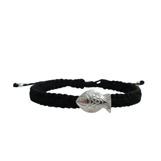 925 Silver Fish Head Black Thread Anklet