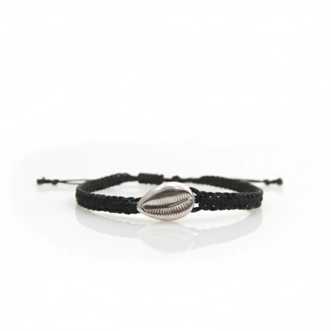 925 Silver Kodi Shell Black Thread Bracelet