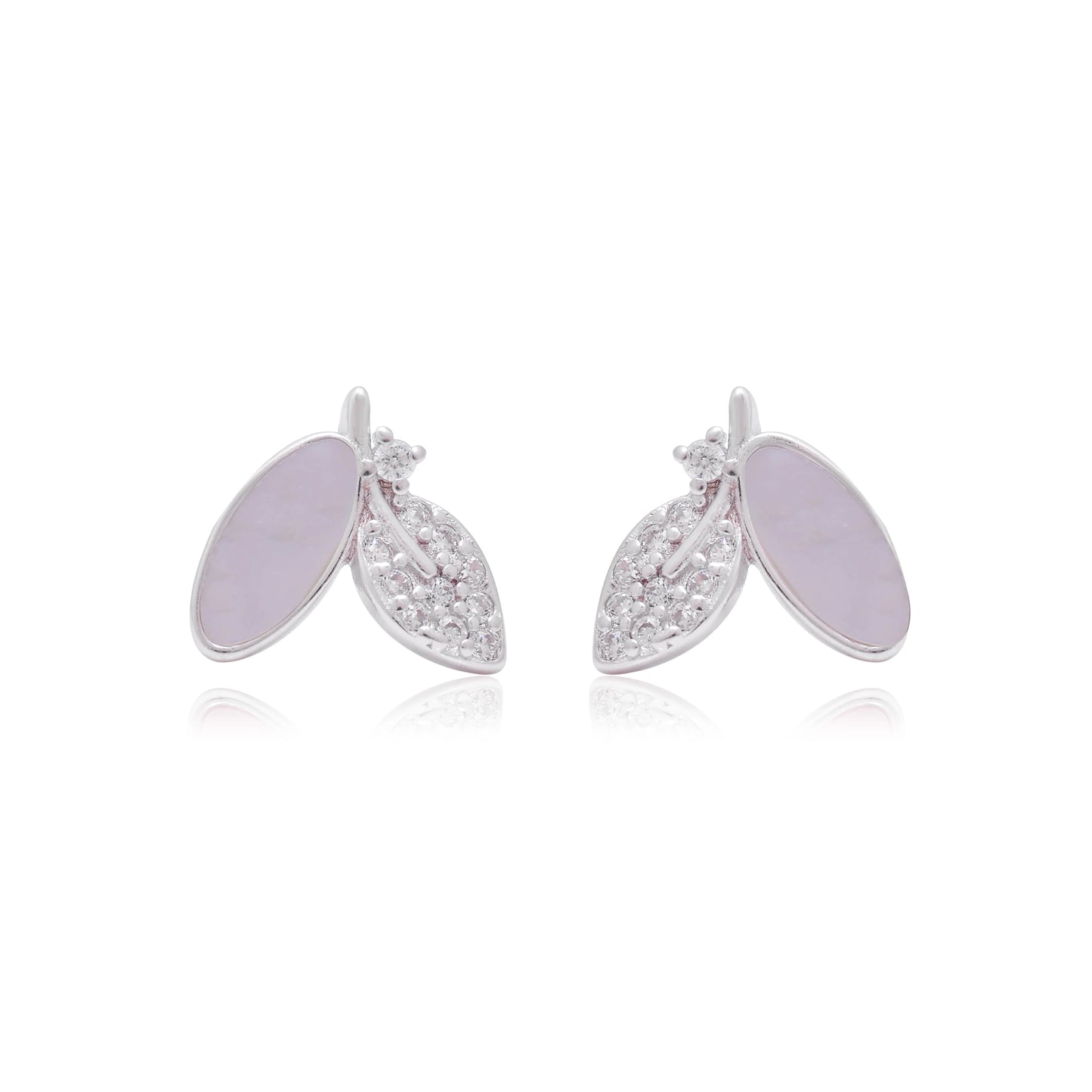 925 Silver Leaf and Oval Stud Earrings