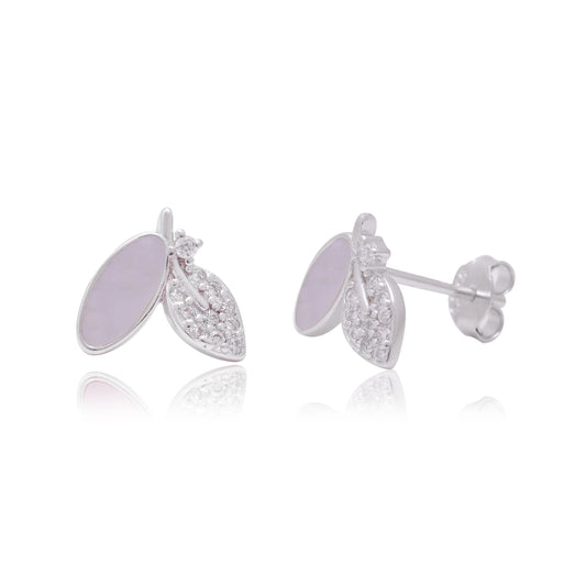 925 Silver Leaf and Oval Stud Earrings