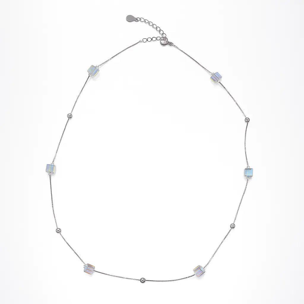 925 Silver Modern Bead and Cube Chain Necklace