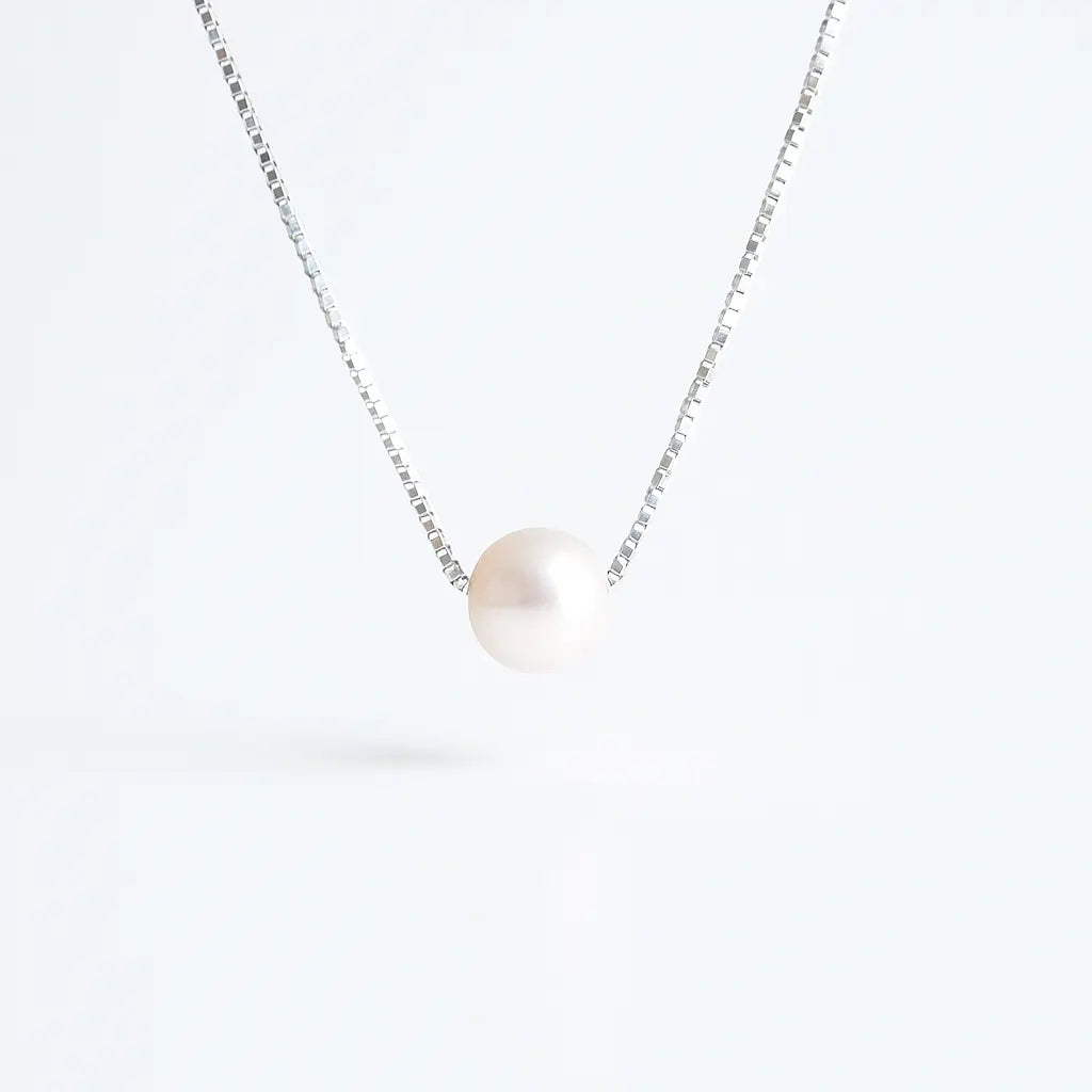 925 Sterling Silver Minimalist Single Pearl Necklace