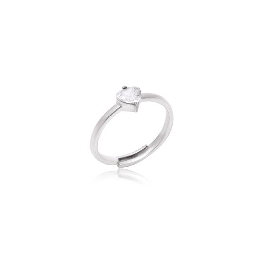 Silver Heart Solitaire Ring