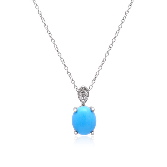 Silver Blue Pendant Necklace with CZ Accents
