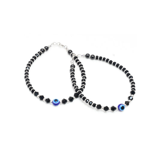 925 Silver Evil Eye Black Beads Bracelet And Anklet|925 Silver Anklet| 925 Silver Bracelet