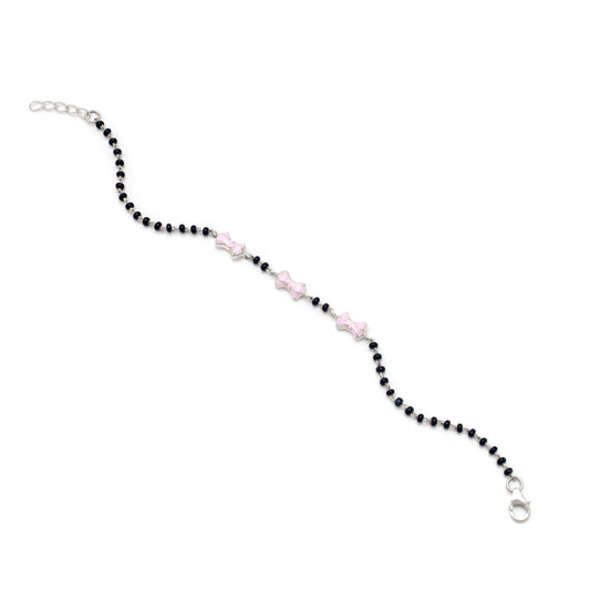 925 Silver Pink Bow & Black Bead Bracelet - KYAT