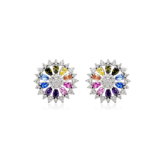 Radiant Multicoloured Zirconia Round Stud Earrings - KYAT
