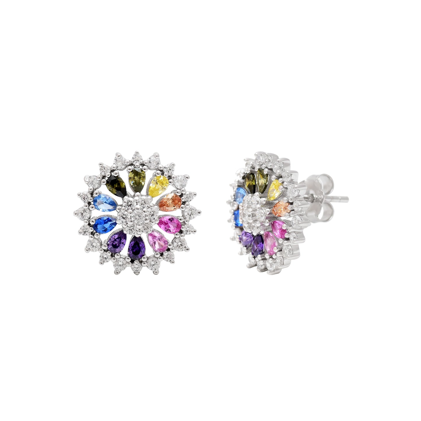 Radiant Multicoloured Zirconia Round Stud Earrings - KYAT