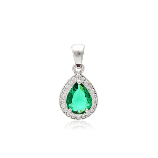 Emerald Green Teardrop 925 Silver Pendant & Earring Set - KYAT