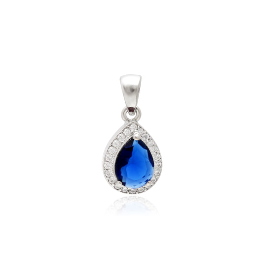 Blue Gemstone Tear Drop Silver Pendant and Earring Set - KYAT
