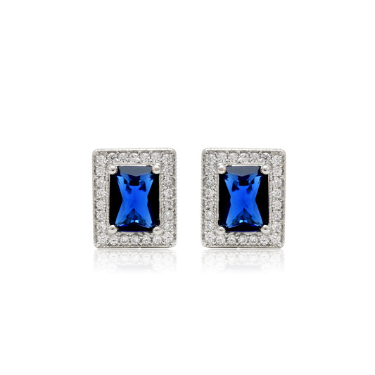 Blue Gemstone Rectangular Silver Pendant & Earring Set - KYAT