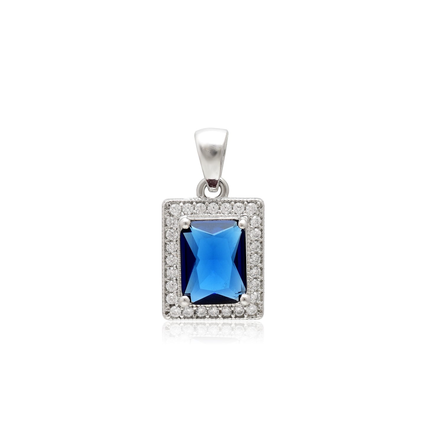 Blue Gemstone Rectangular Silver Pendant & Earring Set - KYAT