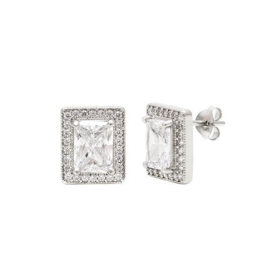 Rectangular White Gemstone Silver Pendant Set - KYAT