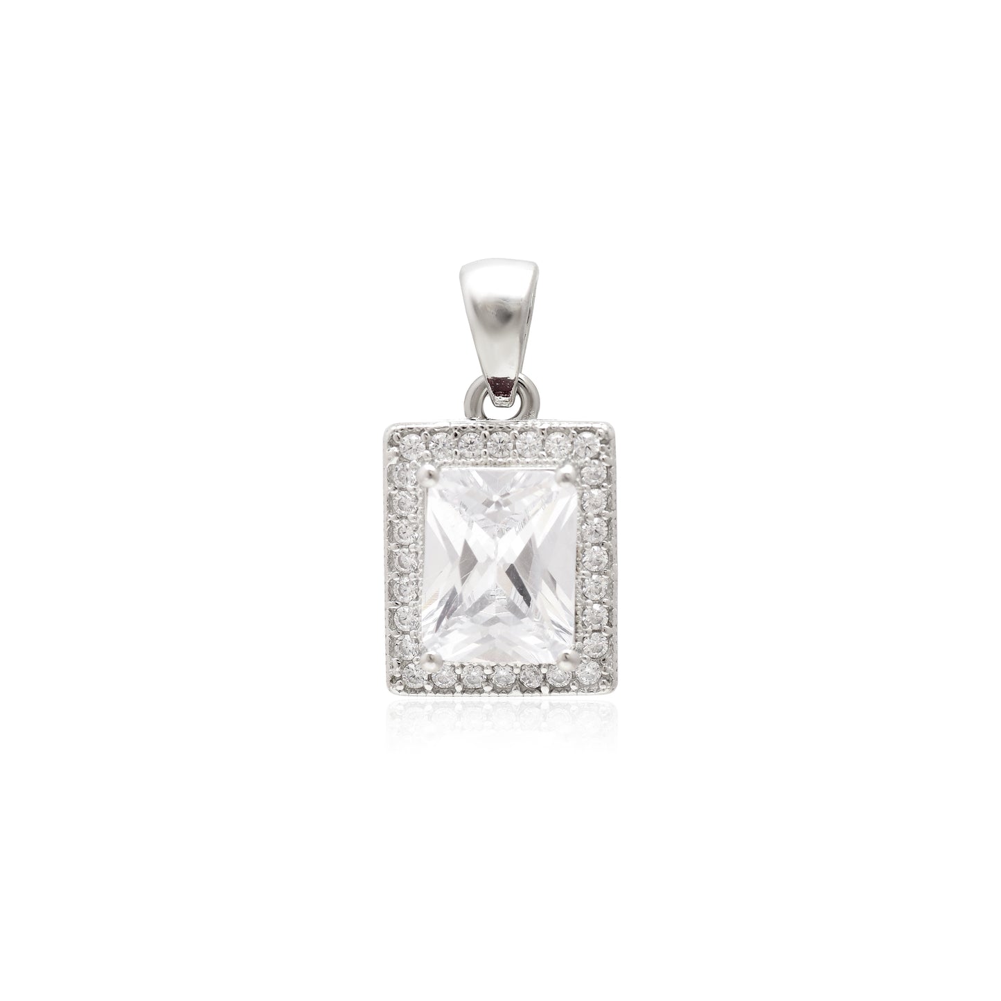Rectangular White Gemstone Silver Pendant Set - KYAT