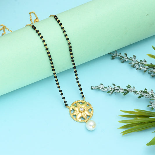 Silver Mangalsutra |Gold Toned Silver Floral Mangal-Sutra|Gold Plated Mangalsutra
