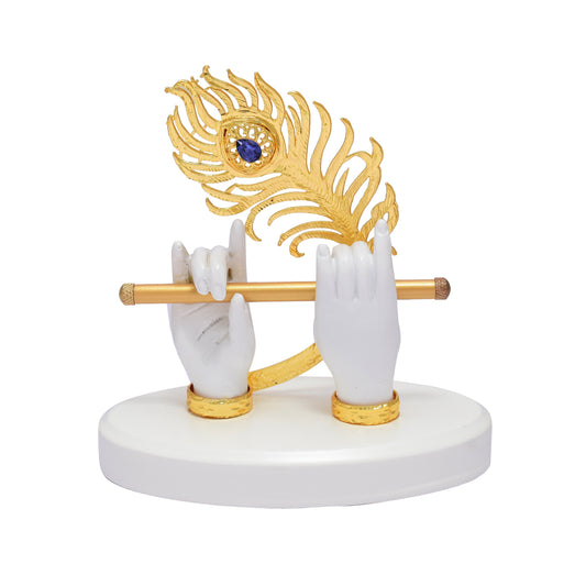 Gold plated Peacock And Flute Set With Resin Crafted Hand