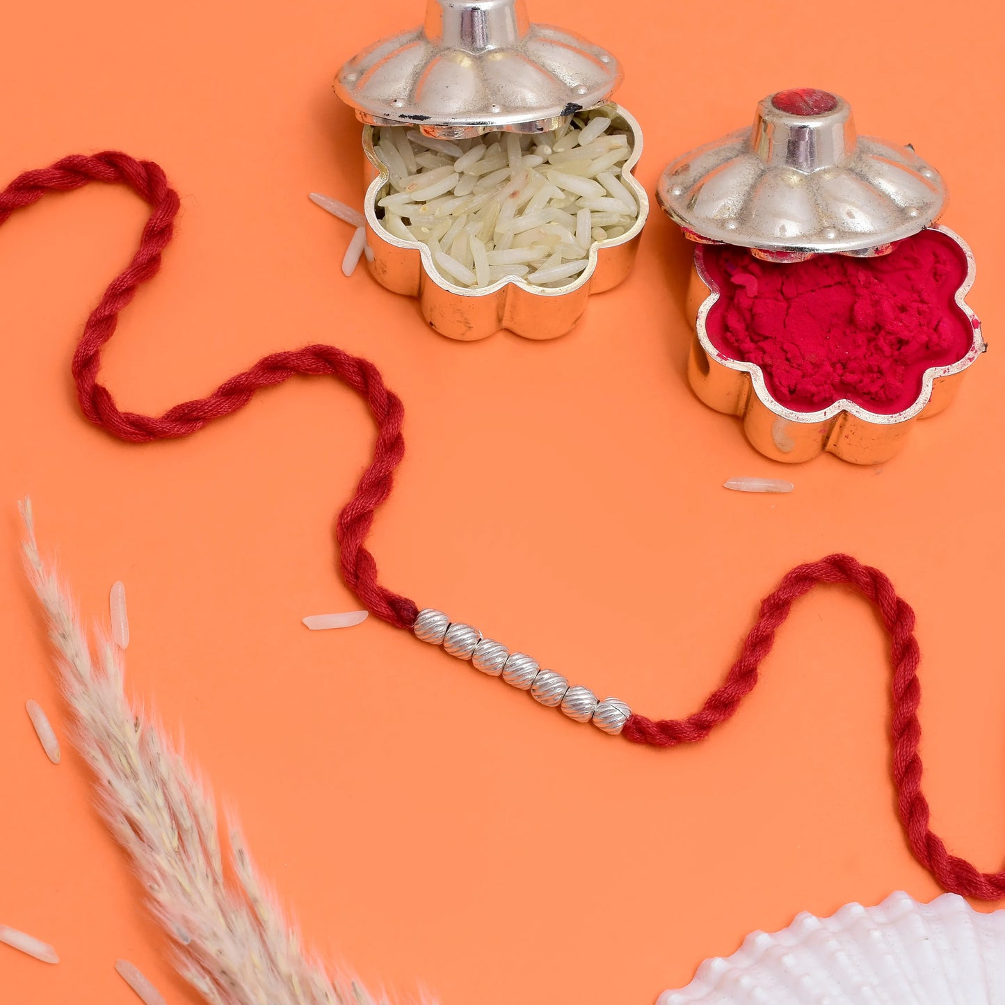Pure Silver 7 Beads Rakhi