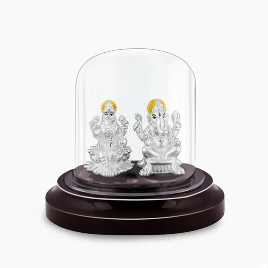 Kyat 999 Pure Silver Lakshmi Ganesh Idol with Lotus Diya Combo