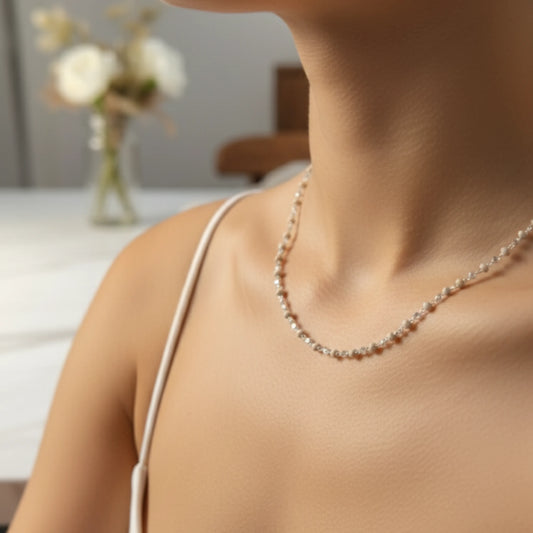 KYAT Silver Faceted Bead Tulsi Mala For Men & Women