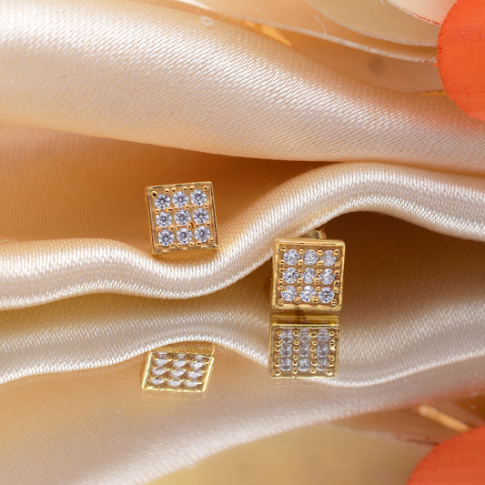 Silver Golden Square Tiny Stud Earrings