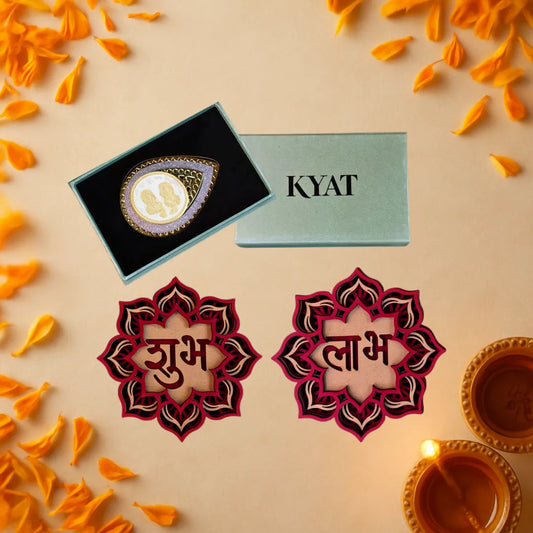Kyat 5 Gram Gold-Toned Lakshmi Ganesh Coin with Shubh-Labh Festive Combo