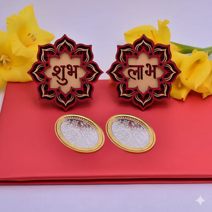 Kyat 5g Each Gold-Toned Oval Lakshmi & Ganesh Coin Set with Shubh-Labh