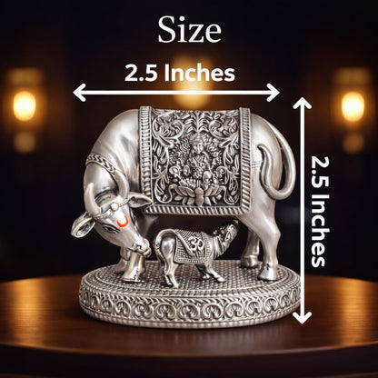 999 Silver Plated Kamdhenu Cow Idol | 2.5 inch Vastu Home Decor for Pooja Room & Mandir | Ideal Religious & Spiritual Gift