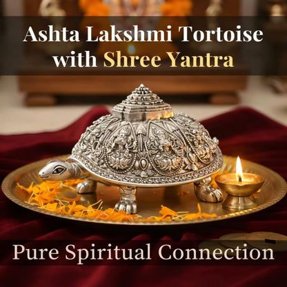 999 Pure Silver Plated Ashta Lakshmi Tortoise Idol | Vastu Home Decor for Pooja Room & Mandir | Turtle Showpiece for Prosperity & Good Luck (3.5 Inch)