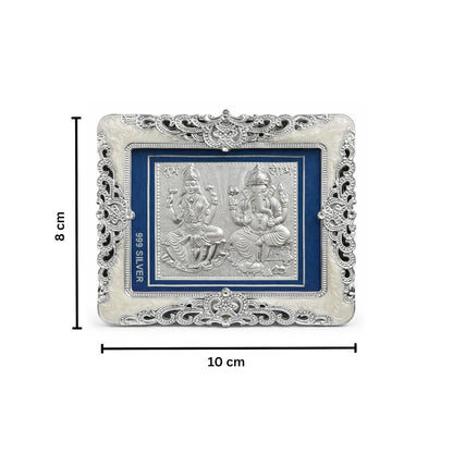 999 Pure Silver Laxmi Ganesh Frame | Pooja Room,Home & Office Decor | Divine Decor | Wedding & Corporate Gift | Square Photo Frame Gift, Silver Gift Items, Office Desk (10" x 8" CM)