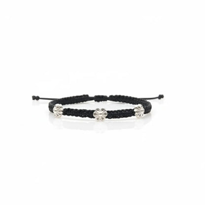 925 Silver Floral Charm Black Thread Bracelet