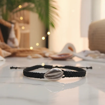 925 Silver Kodi Shell Black Thread Bracelet