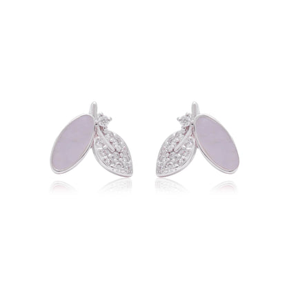 925 Silver Leaf and Oval Stud Earrings