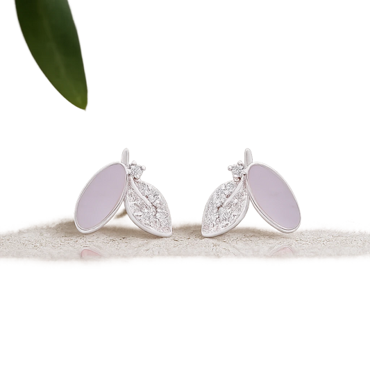 925 Silver Leaf and Oval Stud Earrings