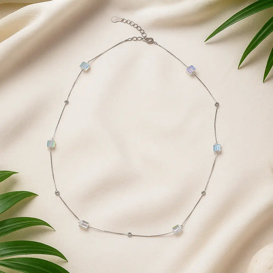 925 Silver Modern Bead and Cube Chain Necklace