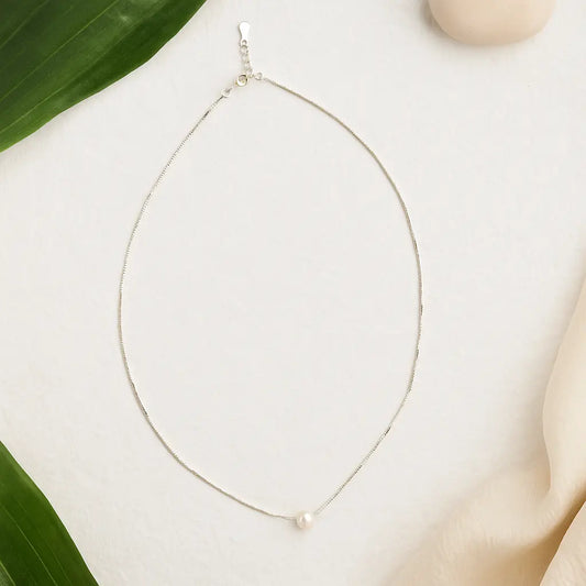 925 Sterling Silver Minimalist Single Pearl Necklace