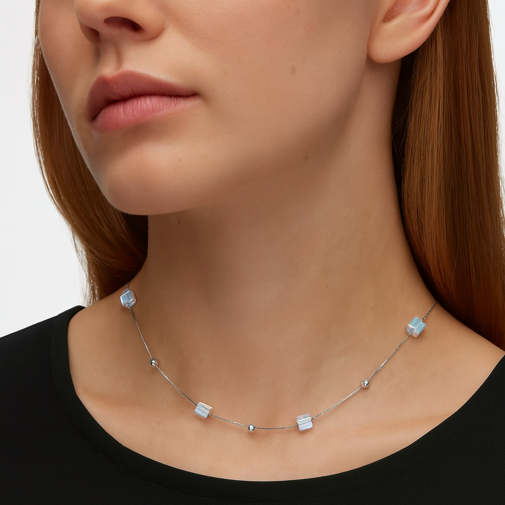 925 Silver Modern Bead and Cube Chain Necklace