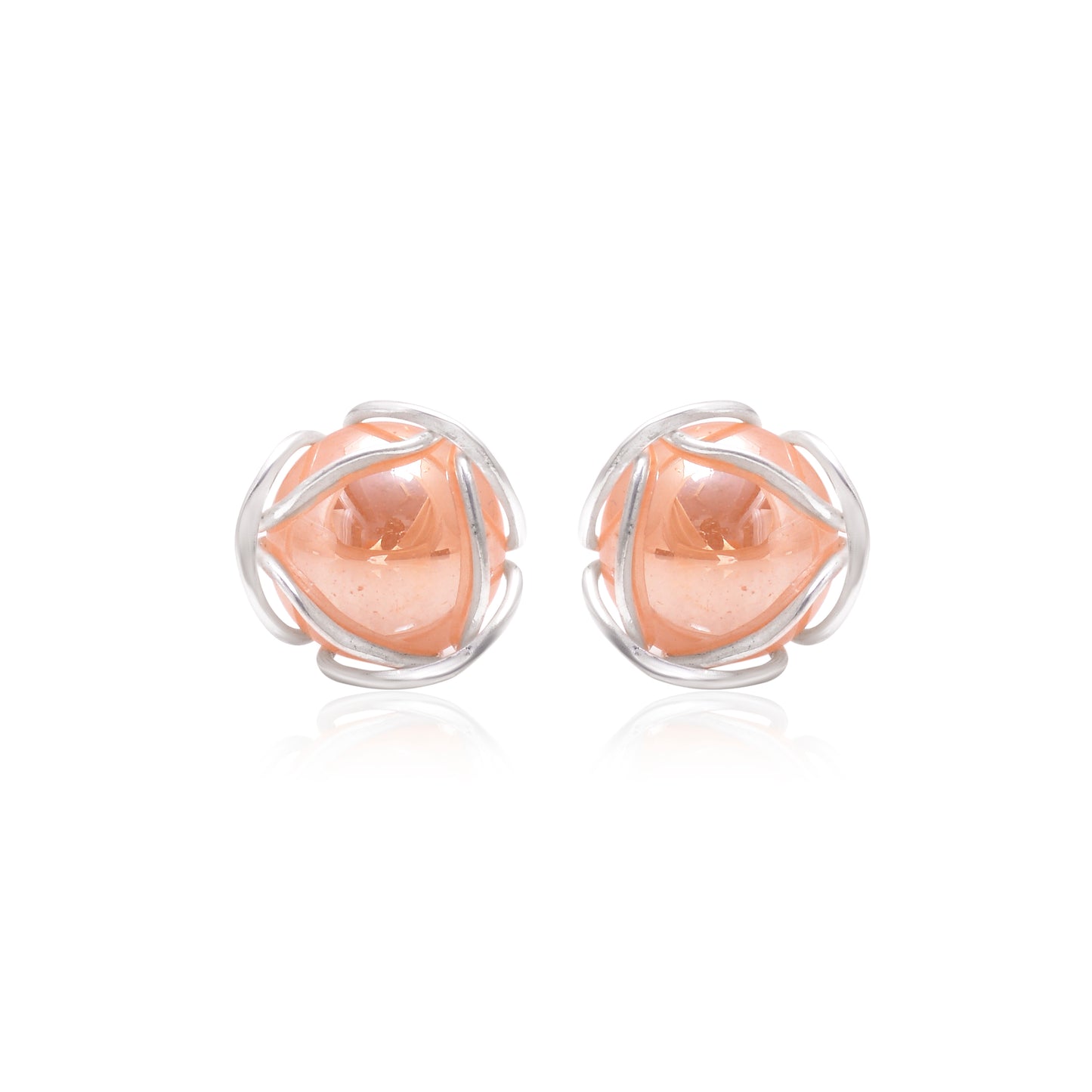 Elegant Orange Floral Pearl Stud Earring
