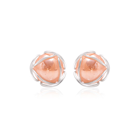 Elegant Orange Floral Pearl Stud Earring