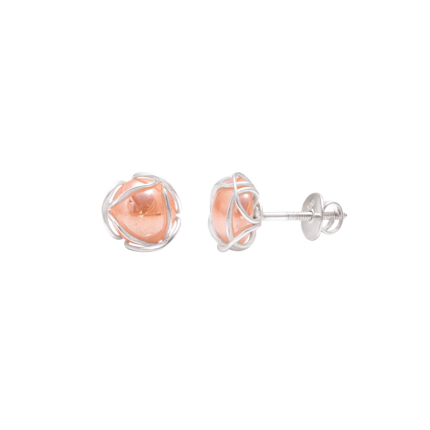 Elegant Orange Floral Pearl Stud Earring