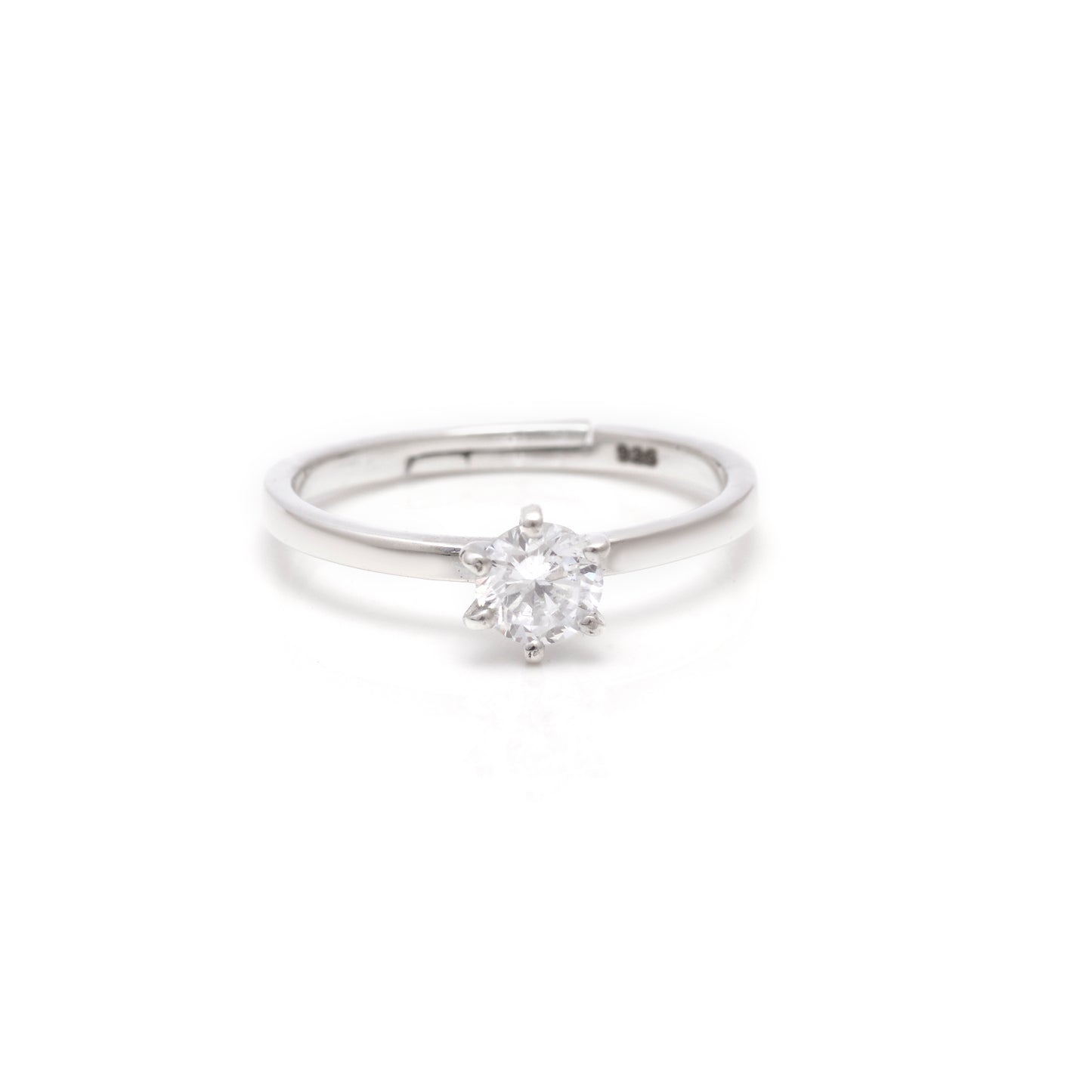 Adjustable Silver Ring With Solitaire Round Cut Design
