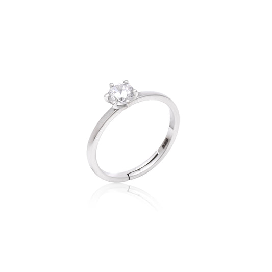 Adjustable Silver Ring With Solitaire Round Cut Design