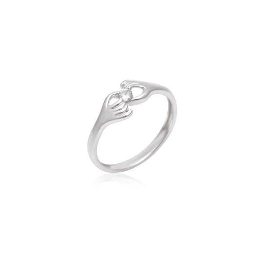 Elegant Silver Hand-Holding Love Ring