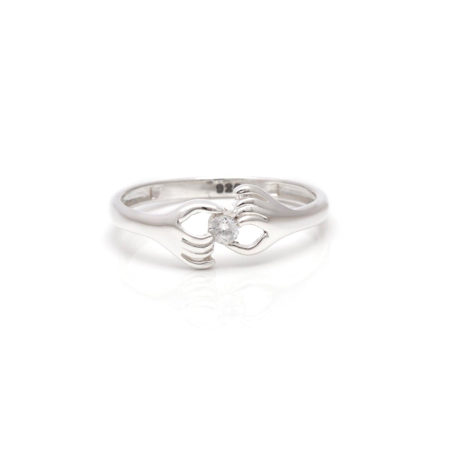 Elegant Silver Hand-Holding Love Ring