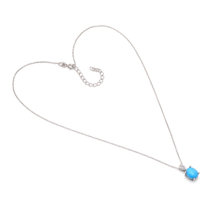 Silver Blue Pendant Necklace with CZ Accents