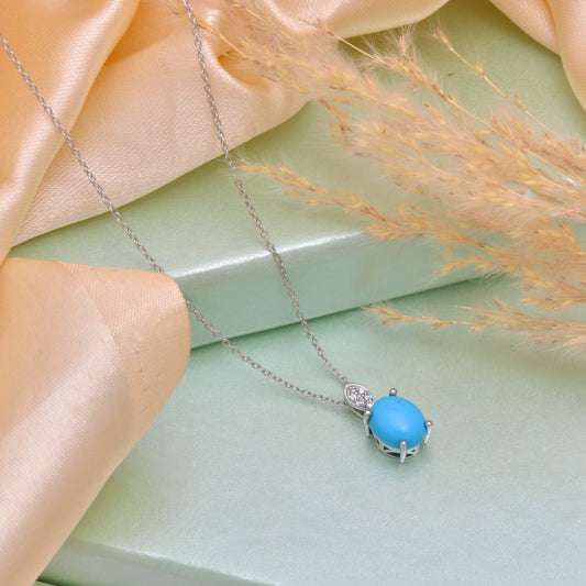 Silver Blue Pendant Necklace with CZ Accents