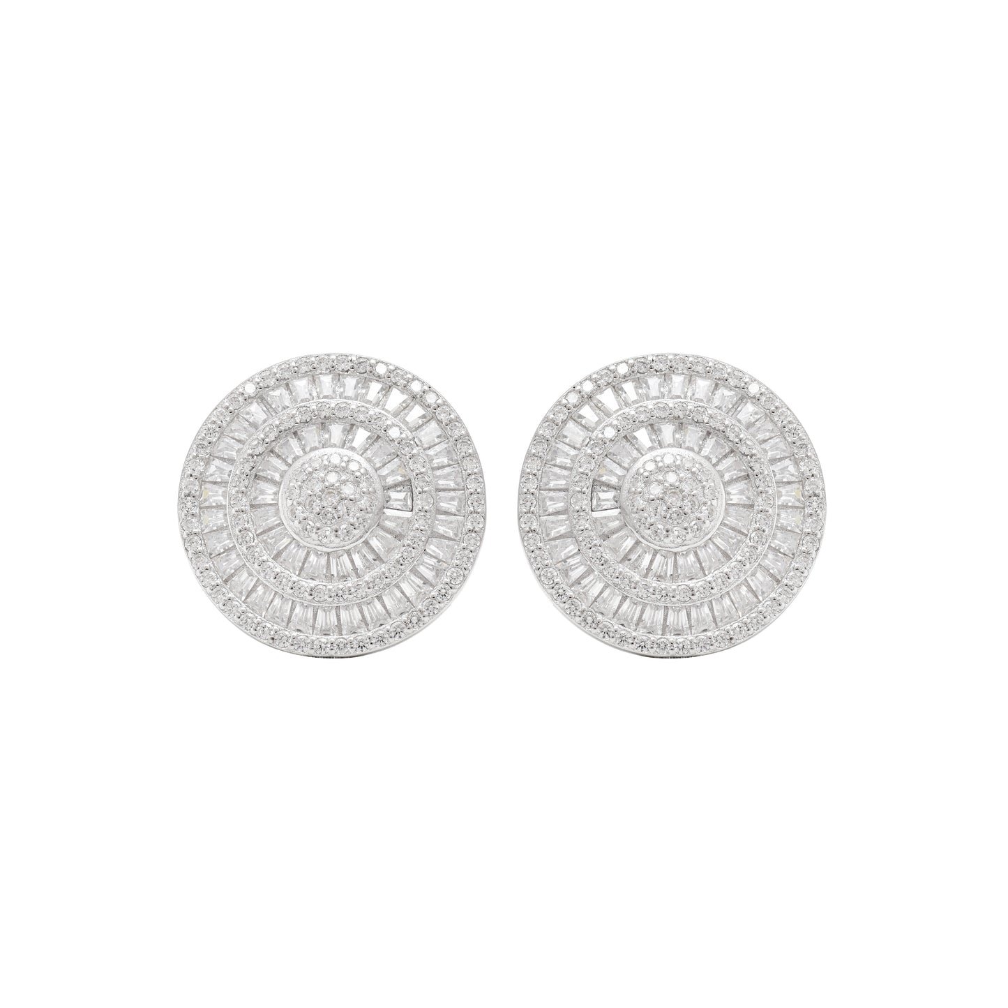 Elegant Silver Round CZ Halo Stud Earrings