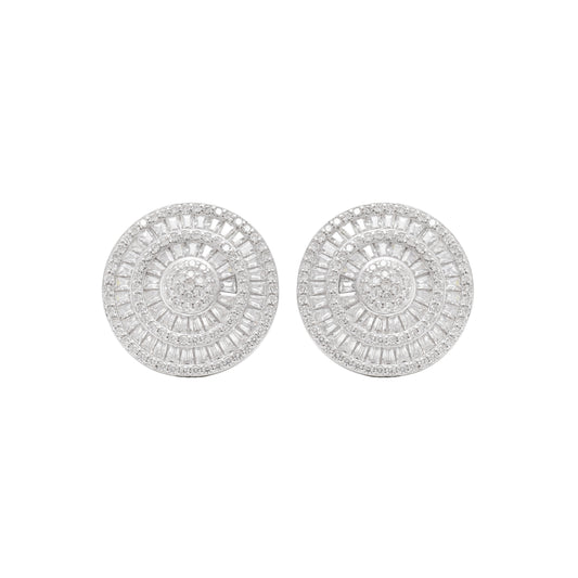 Elegant Silver Round CZ Halo Stud Earrings