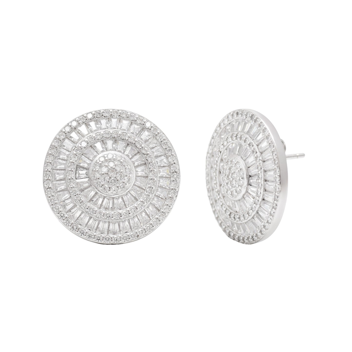Elegant Silver Round CZ Halo Stud Earrings